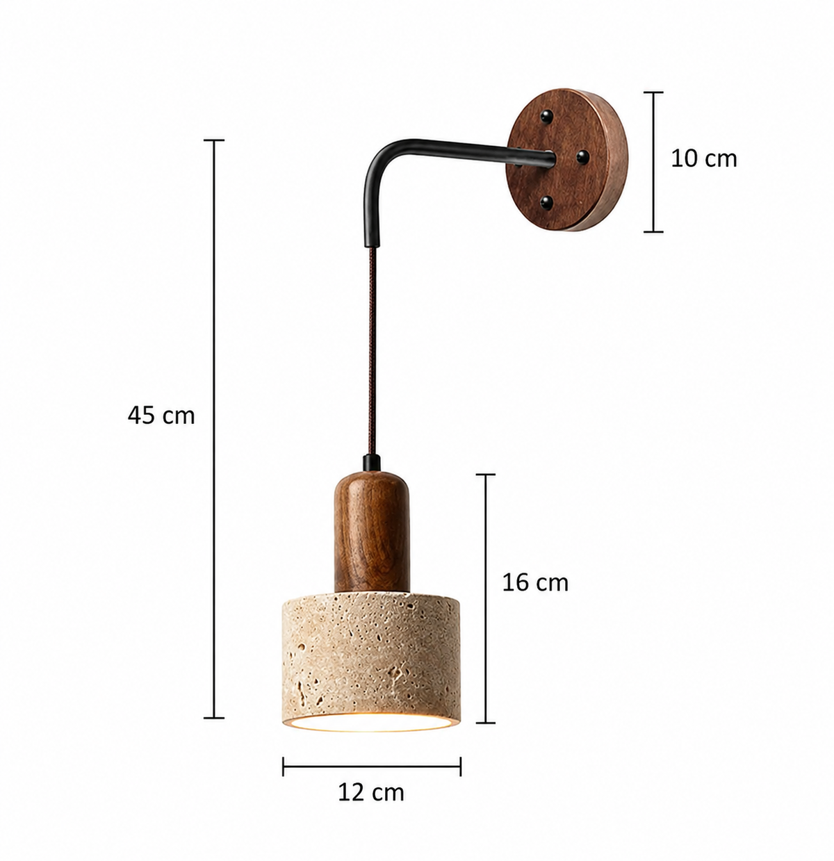 Applique murale suspendue effet pierre et bois foncé