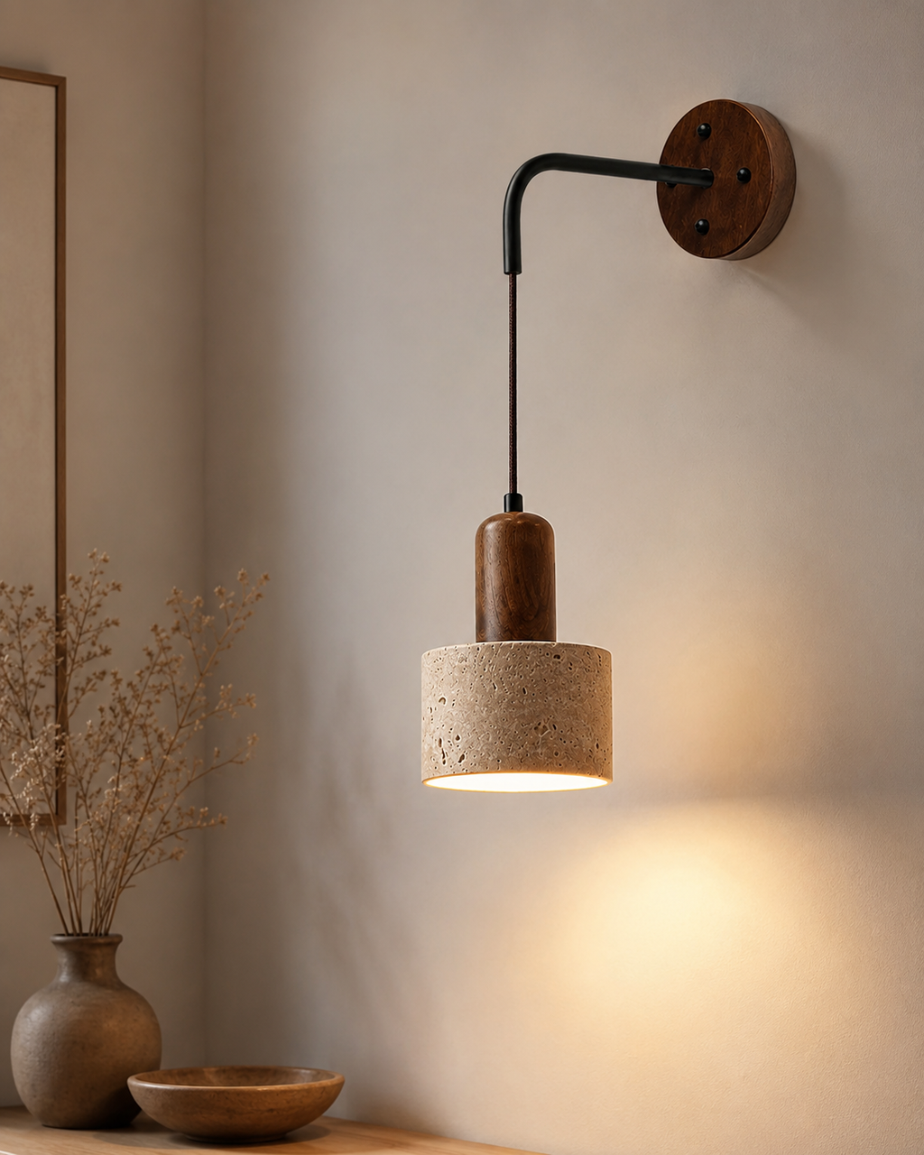 Applique murale suspendue effet pierre et bois foncé
