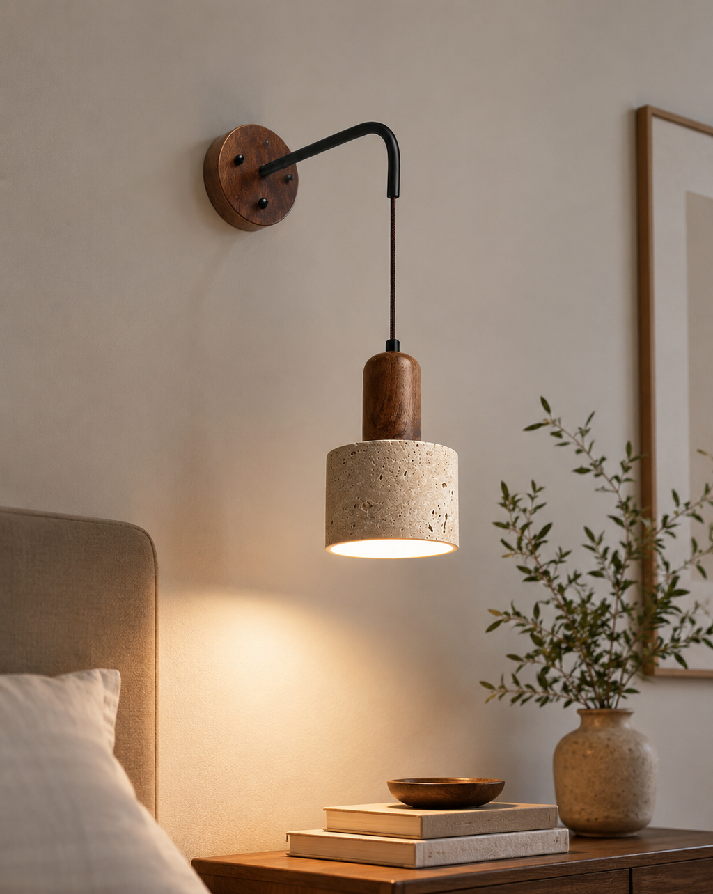 Applique murale suspendue effet pierre et bois foncé