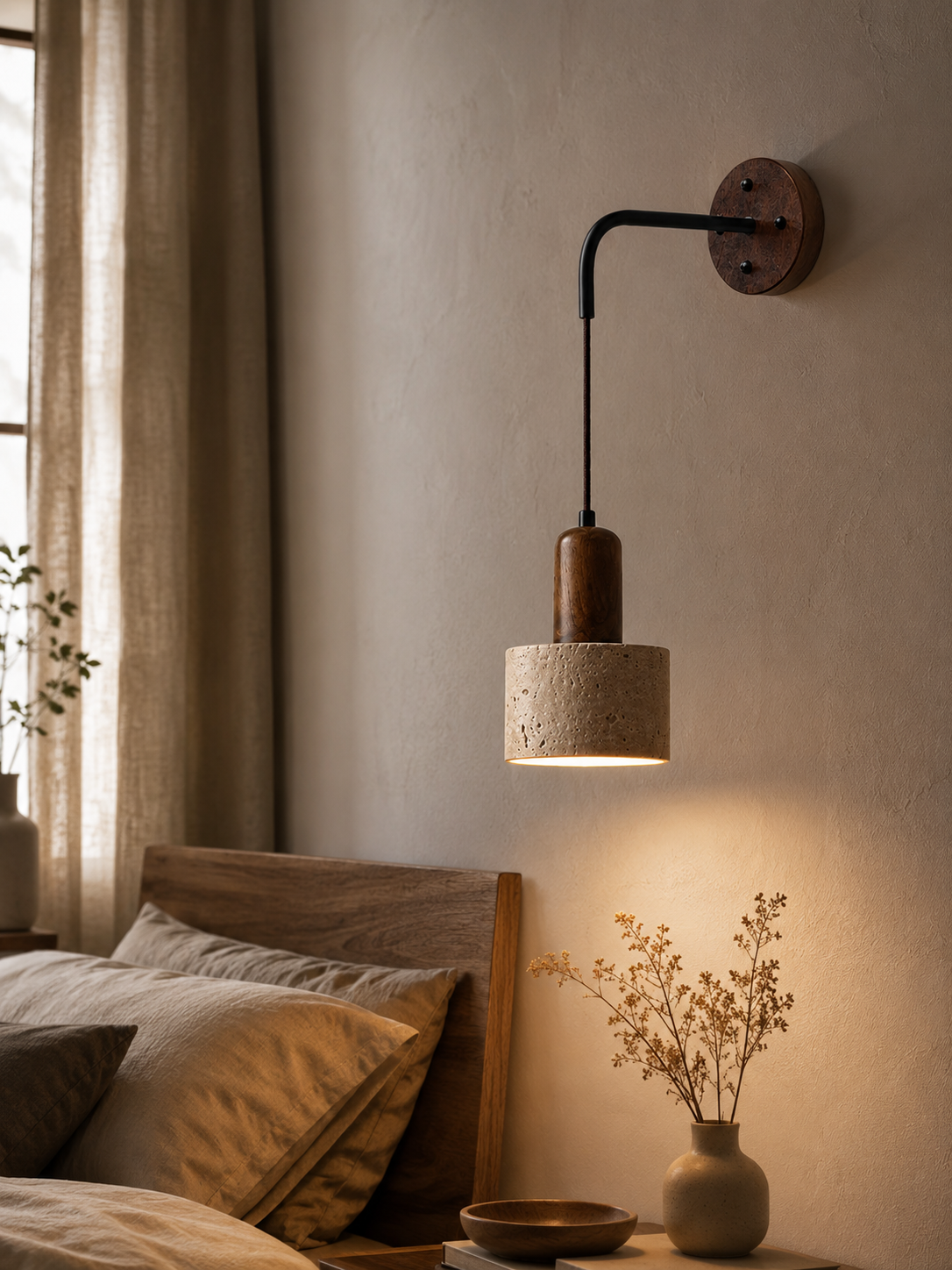 Applique murale suspendue effet pierre et bois foncé