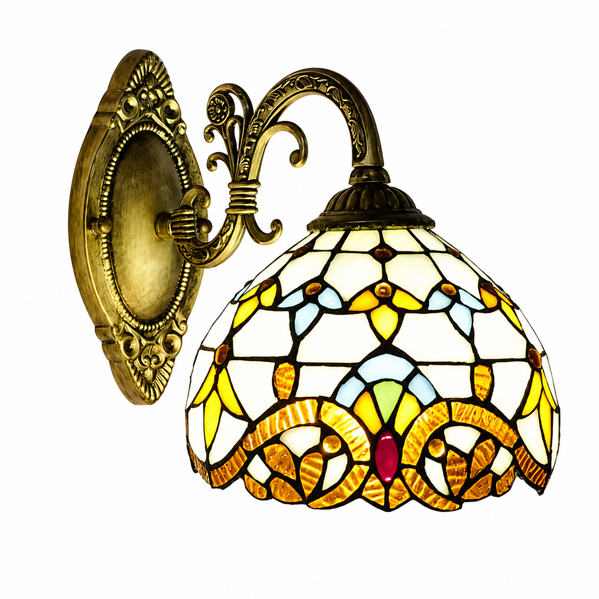 Applique murale style Tiffany en verre coloré et finition bronze