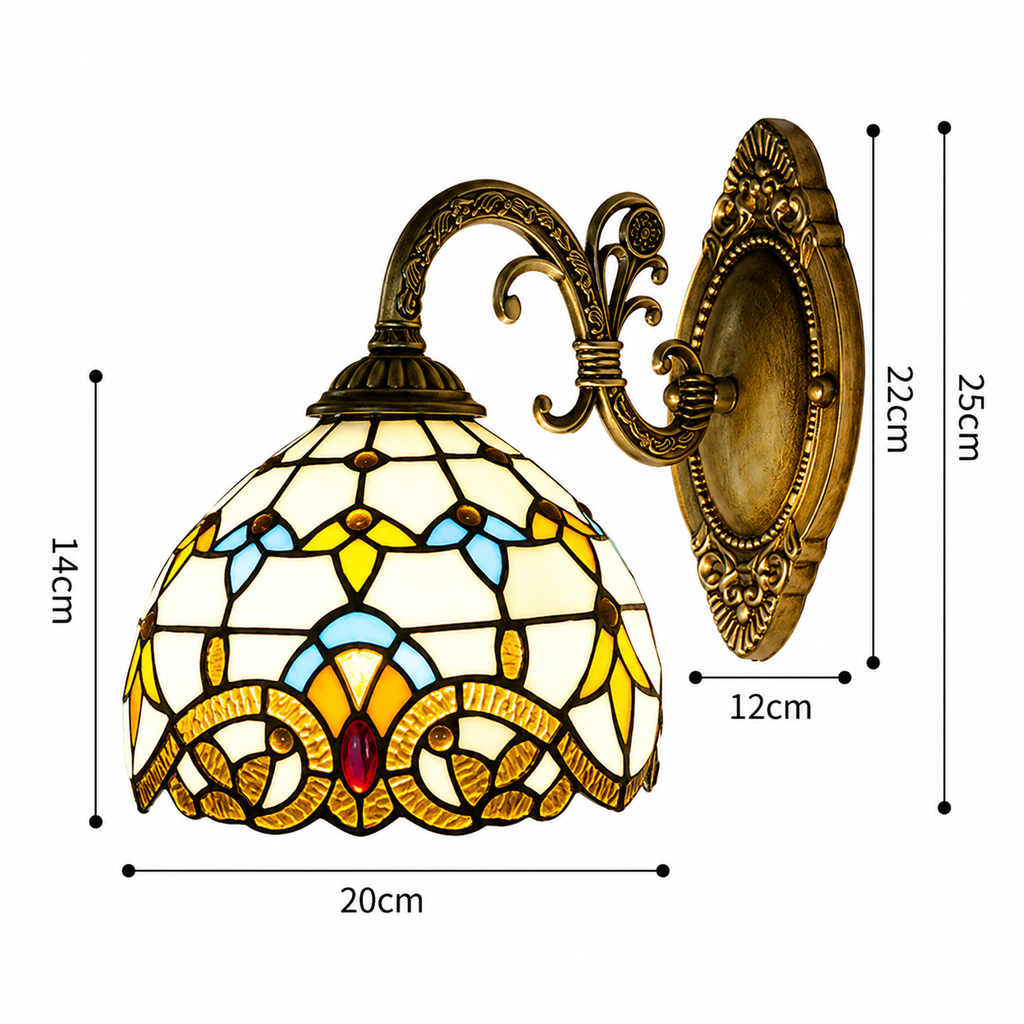Applique murale style Tiffany en verre coloré et finition bronze